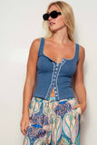 Contrast Stitch Button-Front Top
