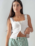Contrast Stitch Button-Front Top