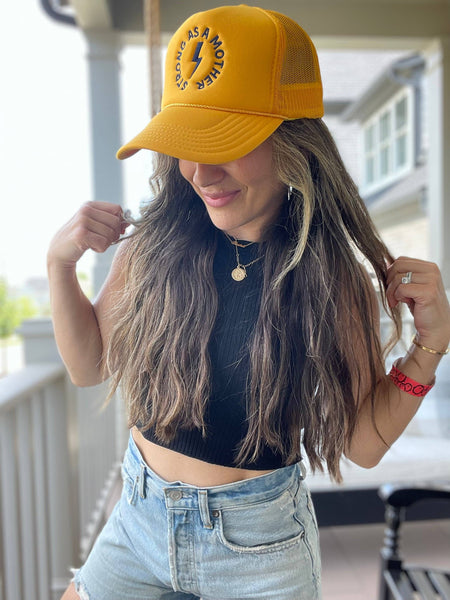Strong as a mother™ Embroidered Trucker Hat - Yellow
