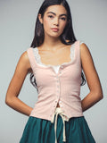 Contrast Stitch Button-Front Top