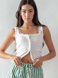 Contrast Stitch Button-Front Top