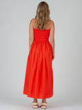 Poplin Orange Smocked Midi Dress