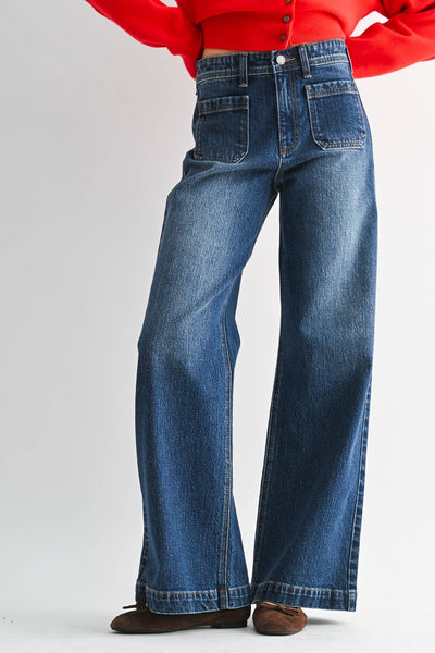 Micro Patch Pocket Wide Leg - DARK DENIM- DP799