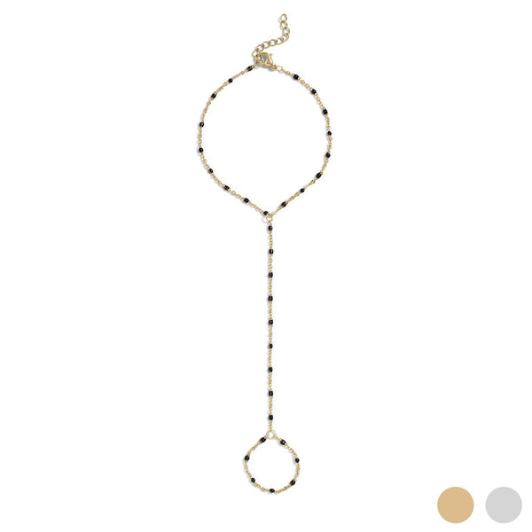 18K Gold PVD Stainless Steel Black Beaded Hand Chain