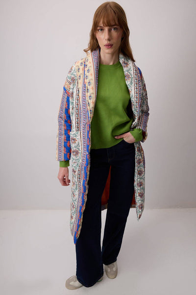 Bohemian Ethnic Print Quilted Coat with Shawl Collar