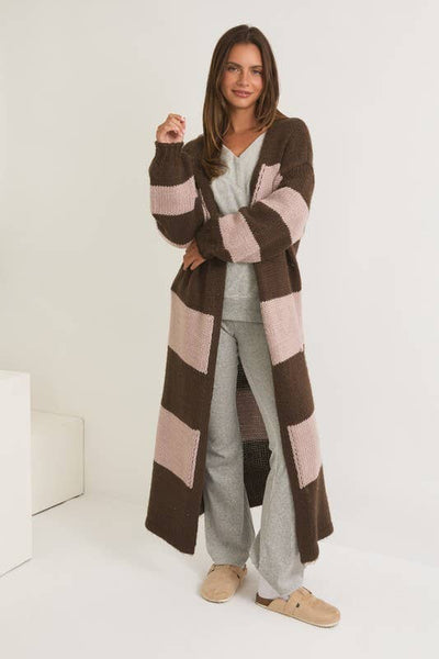 Longline Striped Open Cardigan