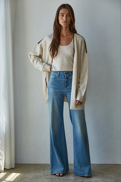 Lotti Contrast Stitch Open Cardigan