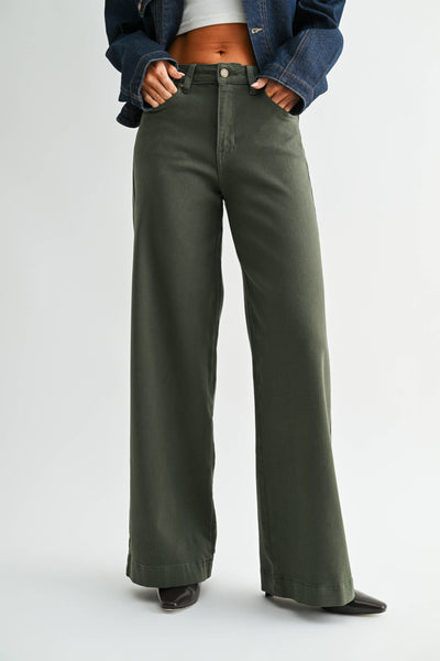 Clean Hem Full Length Wide Leg - DARK OLIVE - DP713