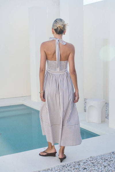 Taupe Stripe Halter Maxi Dress