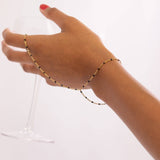 18K Gold PVD Stainless Steel Black Beaded Hand Chain